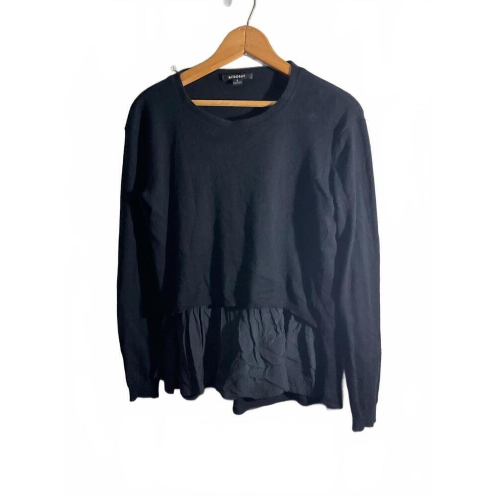 Acrobat Cashmere/Silk Blend Women's Black Long Sleeve Layered Top Small